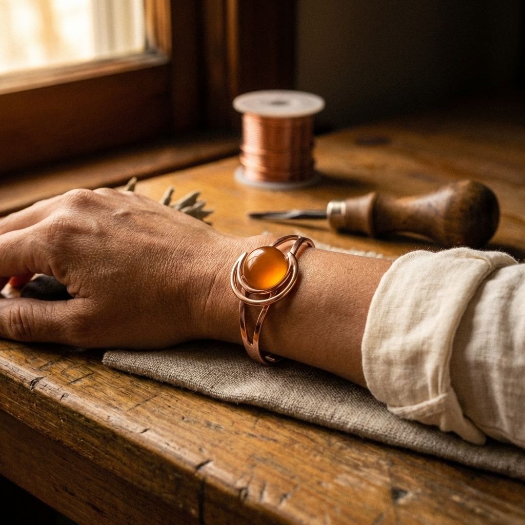 Emily's Sphere Orange Copper Bracelet